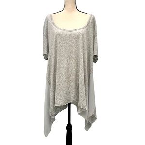 DKNY GRAY COTTON WITH SILK PANELS SWING LOOSE FIT SHORT SLEEVE TUNIC LENGTH TOP